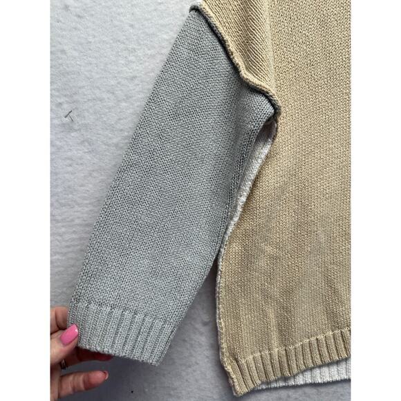 Tribal Women Colorblock Sweater Cream Grey Petite Small Resort Beach Oversized - Picture 2 of 8